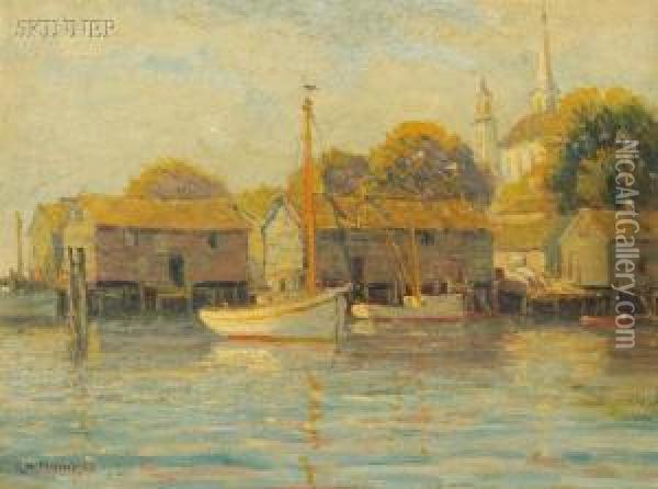 Connecticut Fishing Village Oil Painting - George Albert Thompson