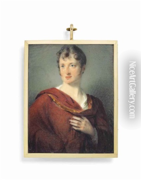 The Hon. Henry Augustus Berkeley Craven (1776-1836), In A White Shirt And Crimson Cloak With Gold Trim, Brown Curling Hair And Whiskers Oil Painting - George Sanders