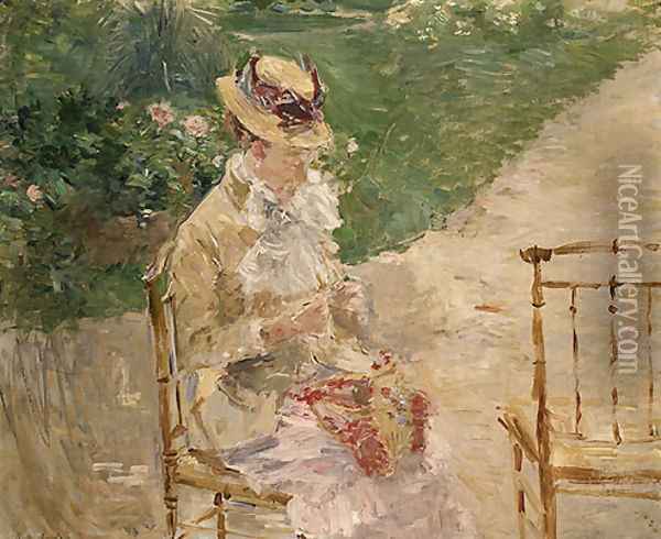 Young Woman Knitting Oil Painting - Berthe Morisot