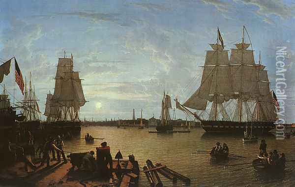 Boston Harbor as Seen from Constitution Wharf Oil Painting - Robert Salmon