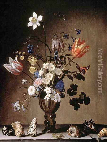 Still Life with Flowers and Shells Oil Painting - Balthasar Van Der Ast