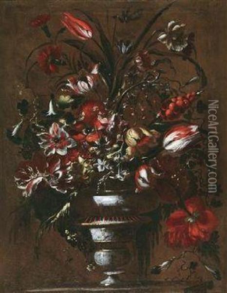 A Still Life Of Flowers Oil Painting - Mario Nuzzi Mario Dei Fiori