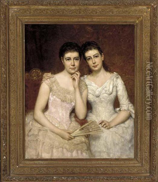 Portrait Of Miss Sophie Burnley And Miss Charlotte Heath Burnley Oil Painting - George Peter Alex. Healy