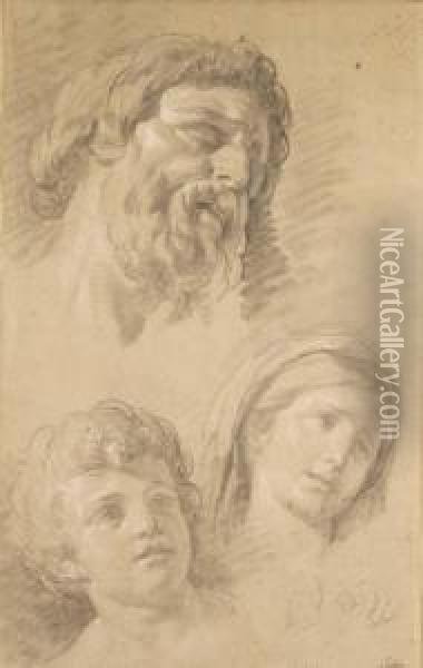 Heads Of A Bearded Man, A Child And A Woman And Two Studies Ofhands Oil Painting - Francois-Bernard Lepicie