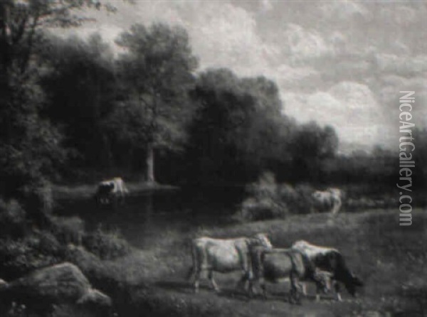 Cows In A Landscape Oil Painting - Thomas Bigelow Craig