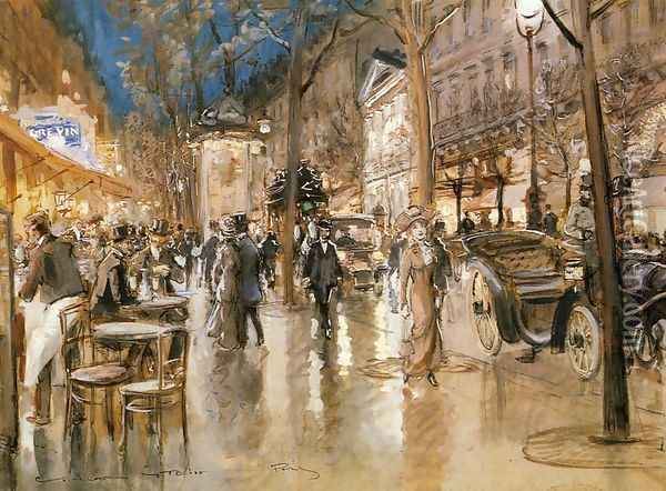 Evening on a Parisian Boulevard Oil Painting - Georges Stein
