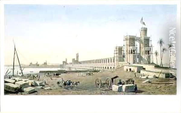 The Dam across the Nile, the building of the Aswan Dam Oil Painting - Pierre Joseph Bazin