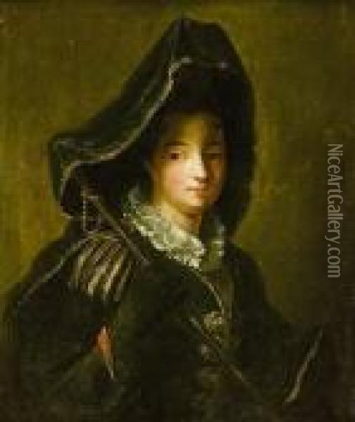 Portrait De Jeune Femme En Tenue De Pelerine Oil Painting - Jean-Baptiste Santerre