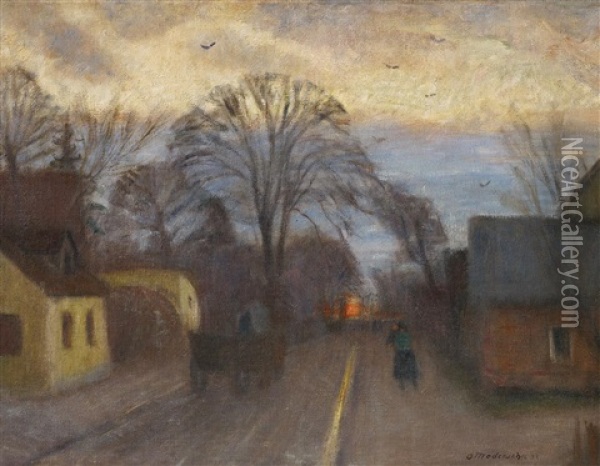 Abendliche Dorfstrase Oil Painting - Otto Modersohn