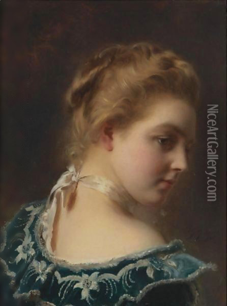 Young Beauty In A Green Dress Oil Painting - Gustave Jean Jacquet