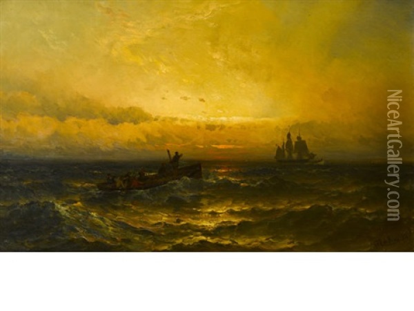 Sunrise, Hove To Off The Coast Oil Painting - Mauritz Frederick Hendrick de Haas