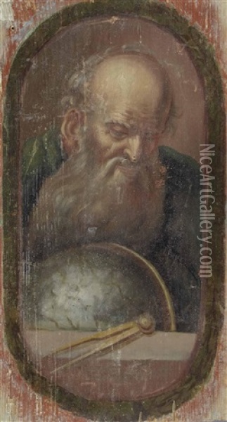Archimedes Mit Globus Und Zirkel (+ 3 Others; 4 Works From Philosophen Aus Stift Lambach, Oo, Various Sizes) Oil Painting - Melchior Steidl
