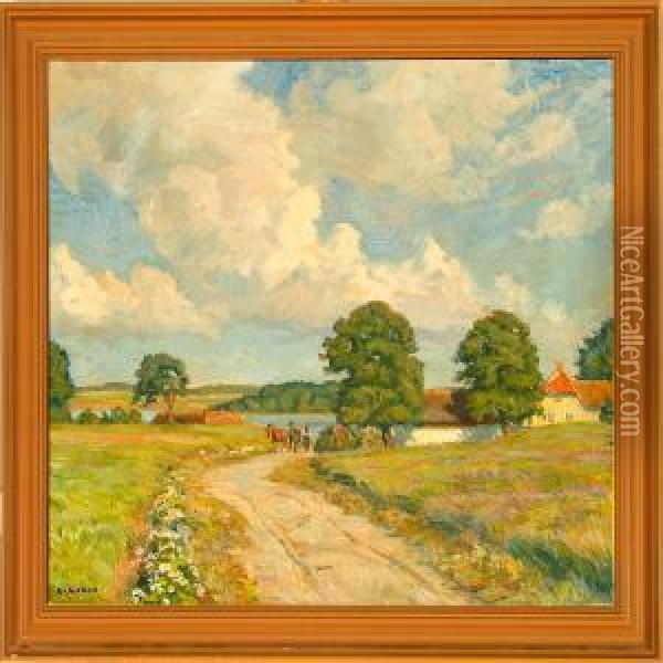 A Danish Summer Landscape Oil Painting - Borge C. Nyrop