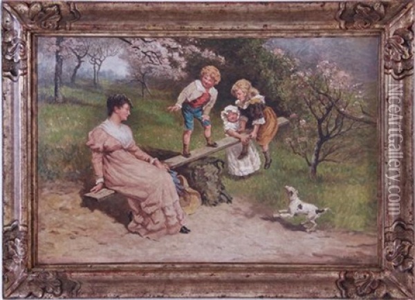 Playing On The Teeter-totter Oil Painting - Hugh Newell