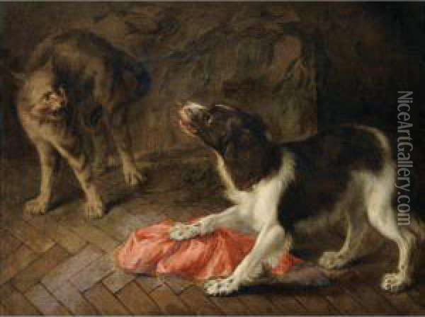[circle Of Abraham Hondius ; A Dog Quarelling With A Cat ; Oil Oncanvas] Oil Painting - Abraham Hondius