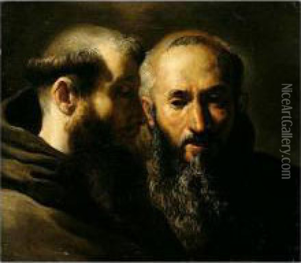 Two Head Studies Of Franciscan Saints Oil Painting - Domenico Fetti