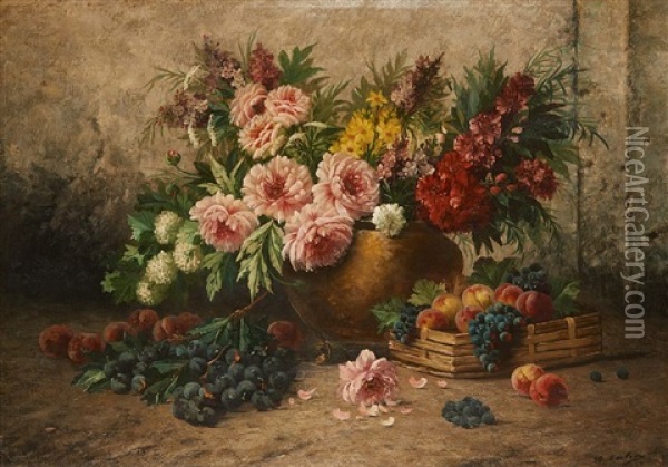 Composition Aux Pivoines Et Aux Fruits Oil Painting - Max Carlier
