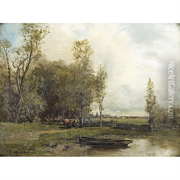 Landscape With Cattle And Rowboat Oil Painting - Charles P. Appel