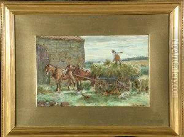 A Farm Scene With A Hay Cart Oil Painting - John Atkinson