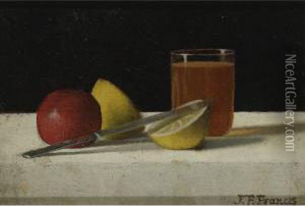 Table Arrangement With Apple, Lemon, Glass And Knife Oil Painting - John Francis