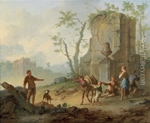 Eine Schaferszene In Arkadischer Landschaft Oil Painting - Franz de Paula Ferg