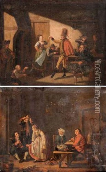 Scenes De Taverne (2 Works) Oil Painting - Nicolas-Louis-Albert Delerive