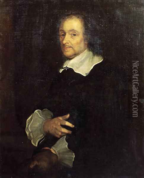 Portrait of a gentleman, half-length, wearing black costume with lace collar and cuffs Oil Painting - Lucas Franchoys