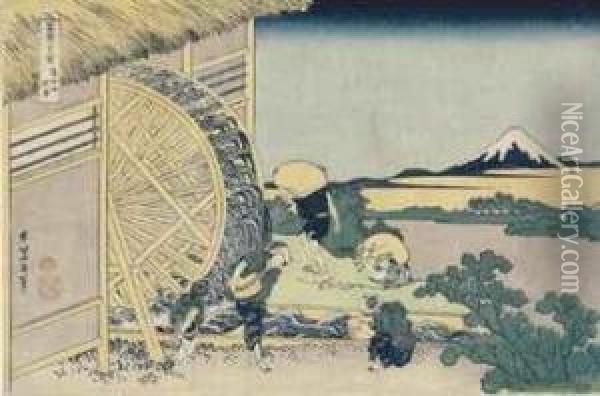 Onden No Suisha (waterwheel At Onden) Oil Painting - Katsushika Hokusai