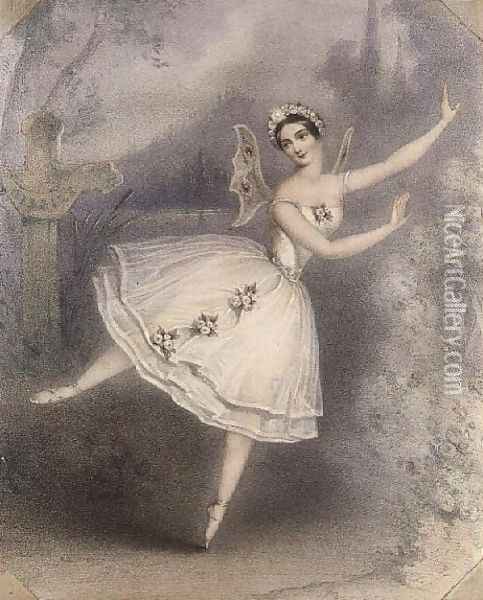 Carlotta Grisi as Giselle, Paris, c.1841 Oil Painting - Auguste Jules Bouvier, N.W.S.