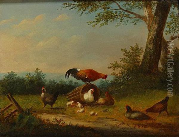 Le Coq Et Ses Poules Oil Painting - Franz van Severdonck