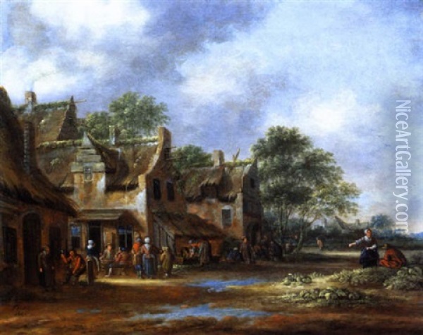 Feiernde Bauern In Einem Dorf Oil Painting - Thomas Heeremans