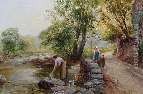 At The Stream Oil Painting - Ernst Walbourn