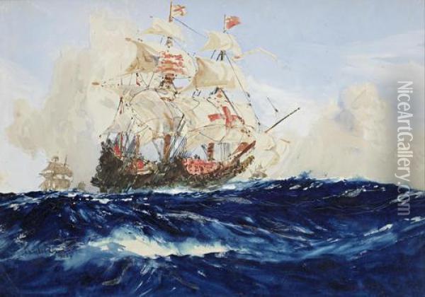 A Galleon In Full Sail Oil Painting - Charles Edward Dixon