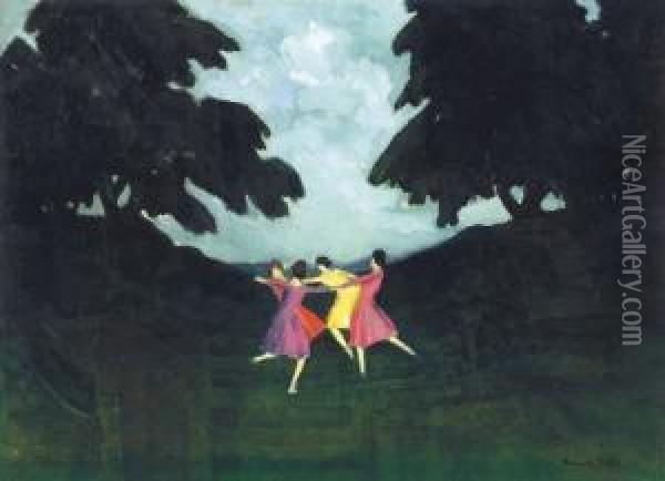 Dancing Girls In The Forest Oil Painting - Odon Vaszko