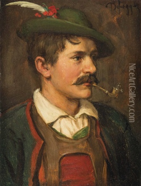 Pfeife Rauchender Junger Tiroler Oil Painting - Franz Von Defregger