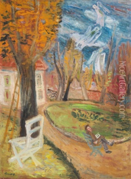 Dream In The Luxembourg Gardens Oil Painting - Imre Amos