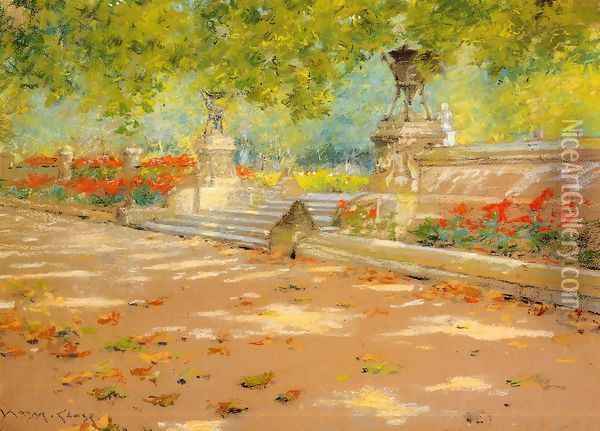 Terrace Prospect Park Oil Painting - William Merritt Chase