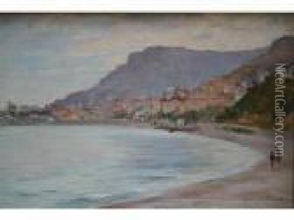 La Plage De Monte Carlo Oil Painting - Georges Binet