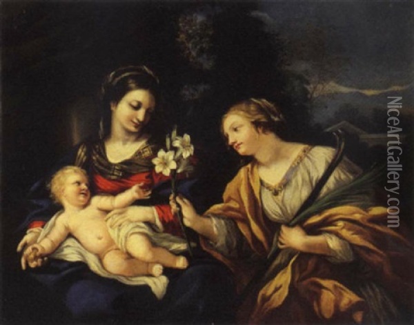 Madonna Con Bambino E Santa Martina Oil Painting - Pietro da Cortona