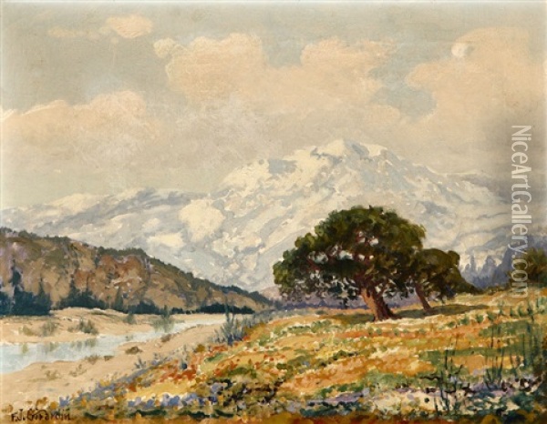 San Gabriel Valley In Spring Time - Wild Poppies And Lupine Oil Painting - Frank Joseph Girardin