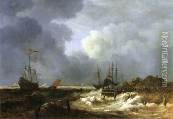 The Breakwater Oil Painting - Jacob Van Ruisdael