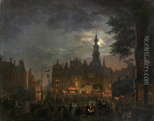 Amsterdam, Fete La Nuit Oil Painting - Petrus van Schendel