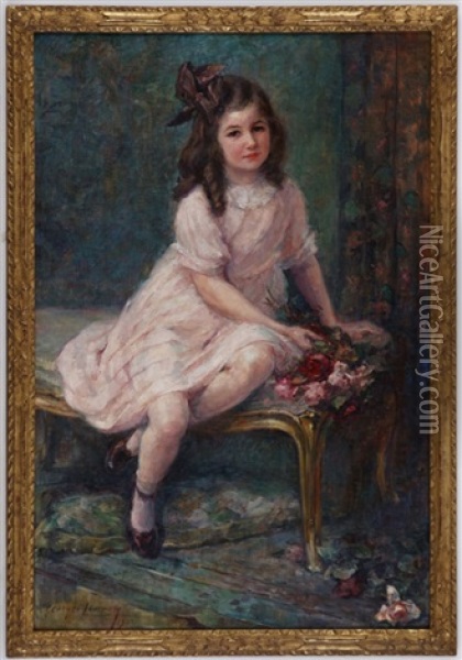 Portrait De Jeune Fille Oil Painting - Georges (Ferdinand) Lemmers