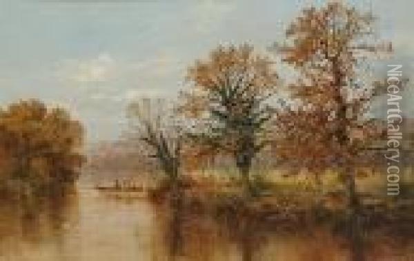 River Landscape With Figures In A Boat Oil Painting - Arthur Bevan Collier