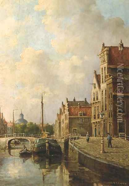 Canal in a Dutch town Oil Painting - Adriaan Marinus Geyp