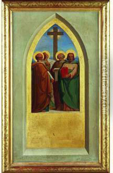 Les Quatre Evangelistes Au Pied De La Croix Oil Painting - Nicolas-Auguste Galimard