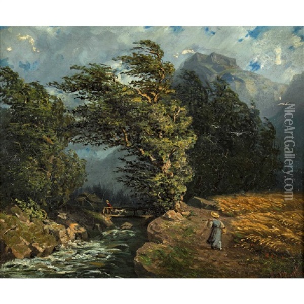 Sturmische Bachlandschaft Oil Painting - Edouard (John) Menta