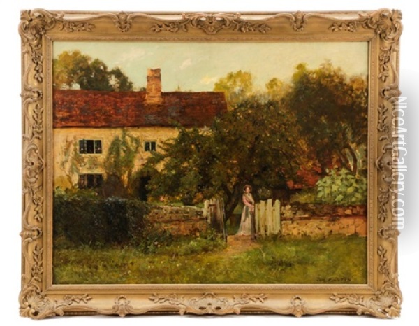 Untitled (behind The Garden Wall) Oil Painting - Thomas Edwin Mostyn
