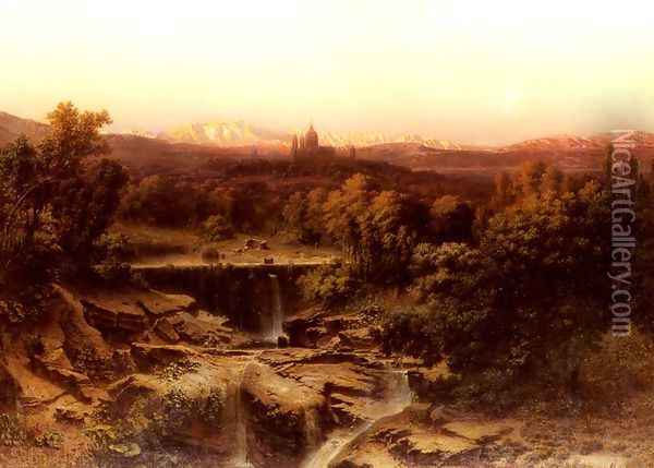An Extensive River Landscape Oil Painting - Friedrich Bamberger