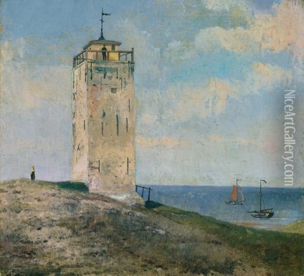 Kuste Mit Leuchtturm Und Booten Oil Painting - Rudolf Hirth Du Frenes
